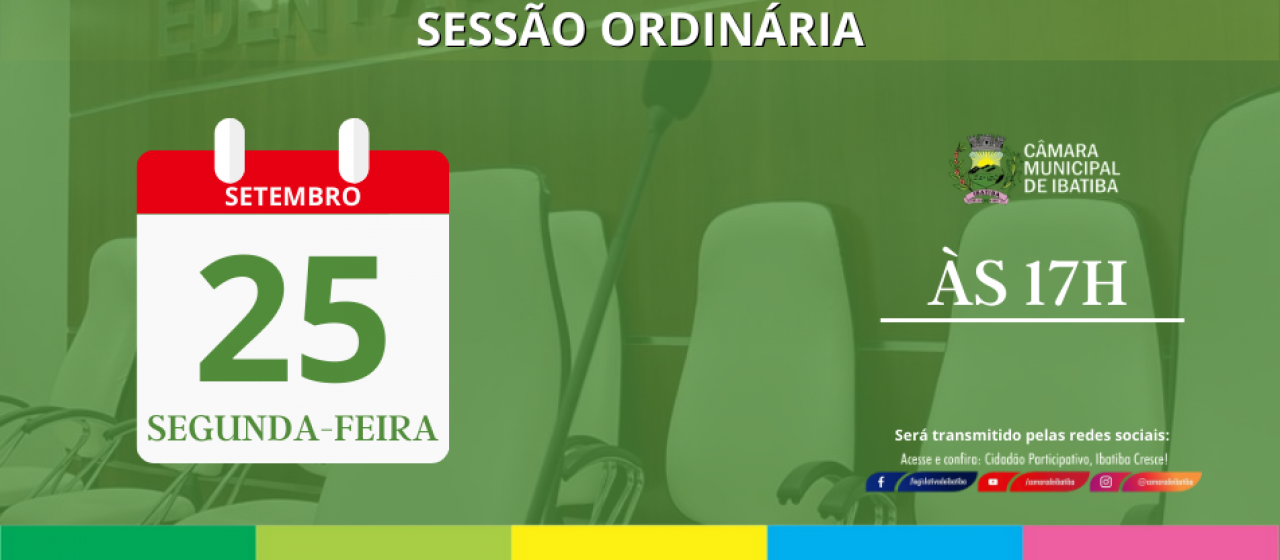 Câmara Municipal realizará 14ª Sessão Ordinária na próxima segunda-feira (25)