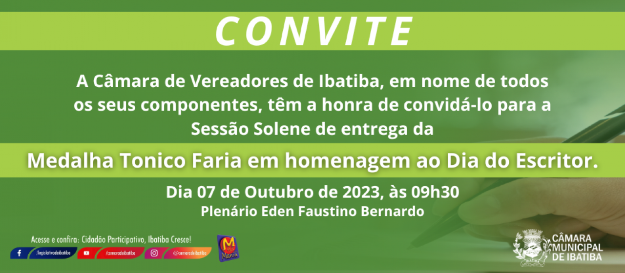 Sessão Solene em homenagem ao Dia do Escritor acontece neste sábado (07) Sessão Solene em homenagem ao Dia do Escritor acontece neste sábado (07)