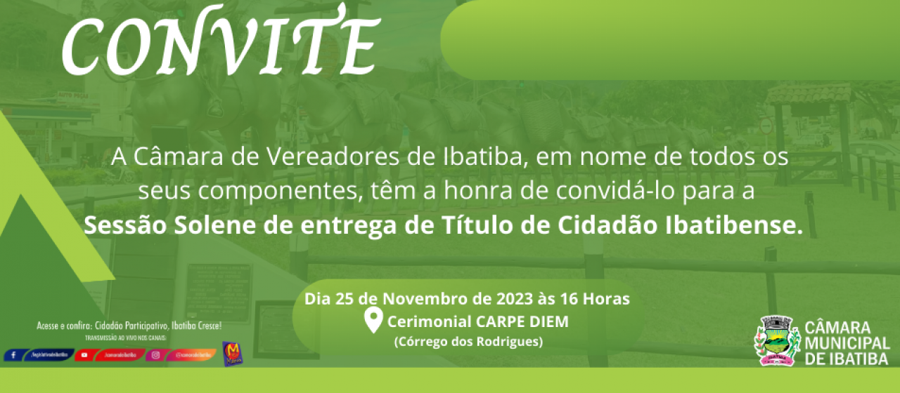 Título Cidadão Ibatibense será entregue durante Sessão Solene neste sábado