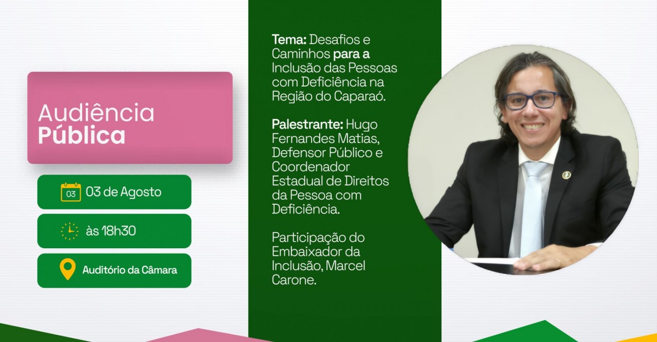 Câmara de Ibatiba sediará Audiência Pública sobre os desafios da inclusão de Pessoas com Deficiência no Caparaó