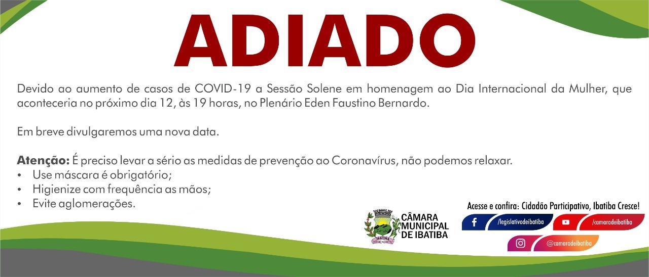 Sessão Solene em Homenagem à Mulher é adiada