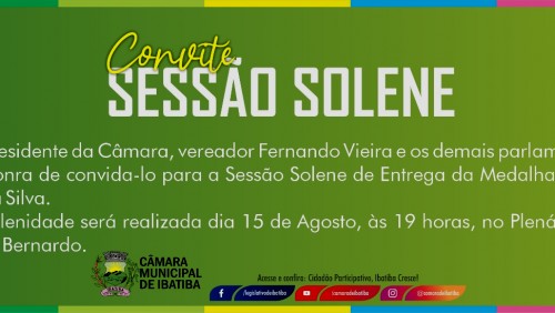 Convite: Sessão Solene Medalha Jotalino Lopes da Silva Convite: Sessão Solene Medalha Jotalino Lopes da Silva