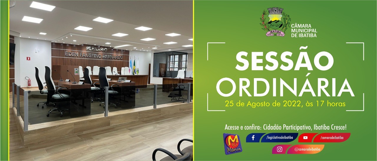Sessão Ordinária nesta quinta-feira (25), a partir das 17h. Sessão Ordinária nesta quinta-feira (25), a partir das 17h.