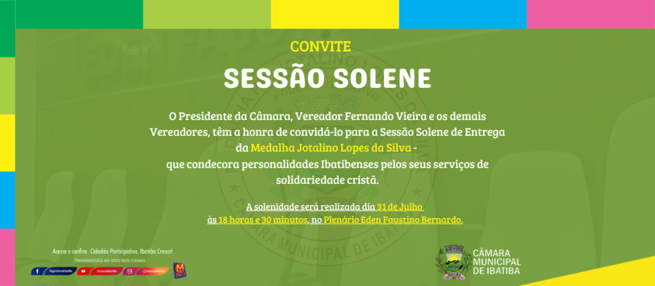 Sessão Solene de honraria a personalidades cristãs acontece na próxima segunda (31) Sessão Solene de honraria a personalidades cristãs acontece na próxima segunda (31)