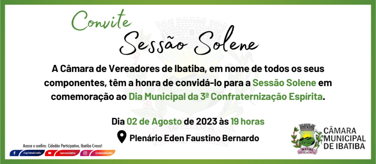 Câmara Municipal fará hoje (02) Sessão Solene em homenagem a Confraternização Espírita Câmara Municipal fará hoje (02) Sessão Solene em homenagem a Confraternização Espírita