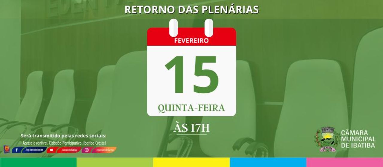 Sessões na Câmara Municipal de Ibatiba retornam no próximo dia 15 Sessões na Câmara Municipal de Ibatiba retornam no próximo dia 15