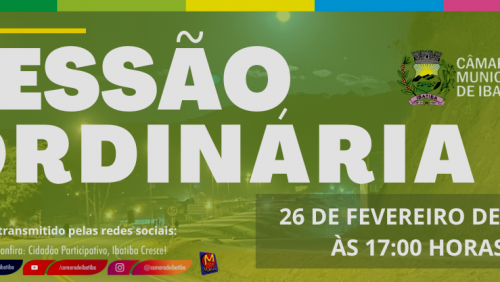 2ª Sessão Ordinária na Câmara Municipal acontece na próxima segunda (26) 2ª Sessão Ordinária na Câmara Municipal acontece na próxima segunda (26)