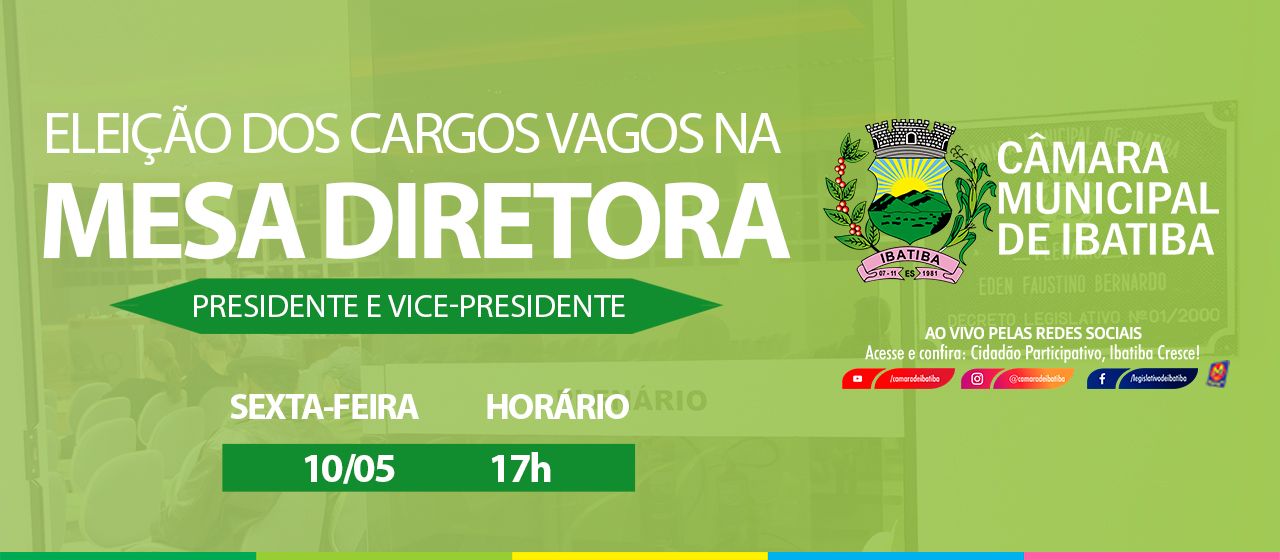 Eleição para cargos vagos na mesa diretora acontece nesta sexta-feira (10) Eleição para cargos vagos na mesa diretora acontece nesta sexta-feira (10)