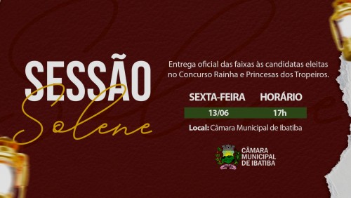 Câmara Municipal realiza entrega das faixas do Concurso Rainha e Princesas dos Tropeiros nesta sexta (13) Câmara Municipal realiza entrega das faixas do Concurso Rainha e Princesas dos Tropeiros nesta sexta (13)