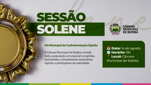 Câmara Municipal fará sessão do Dia Municipal da Confraternização Espírita no próximo dia 14 Câmara Municipal fará sessão do Dia Municipal da Confraternização Espírita no próximo dia 14