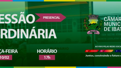 Câmara de Ibatiba realiza 1ª Sessão Ordinária na próxima terça-feira (10) Câmara de Ibatiba realiza 1ª Sessão Ordinária na próxima terça-feira (10)