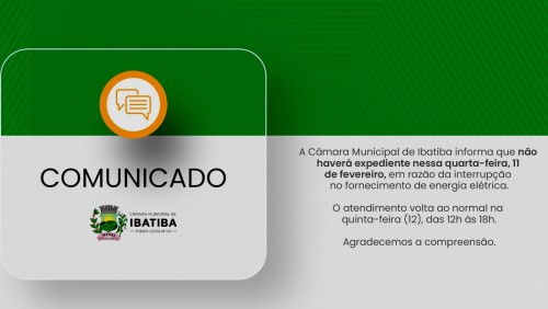 Câmara de Ibatiba informa que não haverá expediente nesta quarta-feira (11) Câmara de Ibatiba informa que não haverá expediente nesta quarta-feira (11)