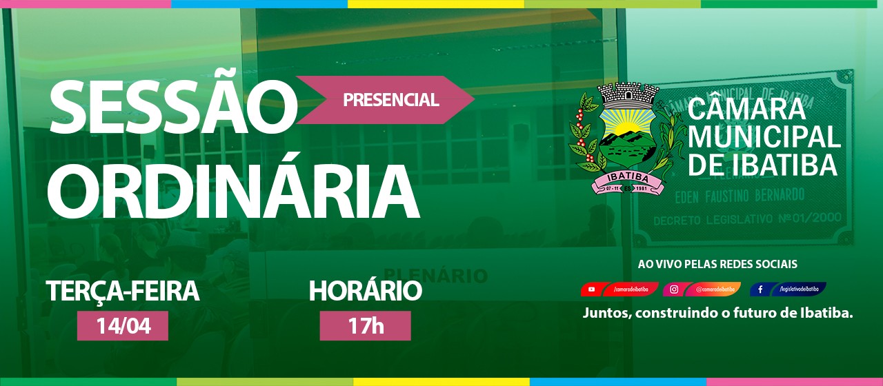 Câmara Municipal realiza 5ª Sessão Ordinária na próxima terça-feira (14) Câmara Municipal realiza 5ª Sessão Ordinária na próxima terça-feira (14)