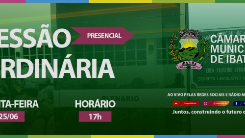 Câmara Municipal de Ibatiba realiza 10ª Sessão Ordinária nesta quinta-feira (25) Câmara Municipal de Ibatiba realiza 10ª Sessão Ordinária nesta quinta-feira (25)