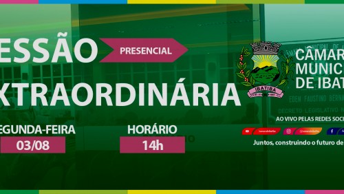 Câmara Municipal convoca vereadores para a 3ª Sessão Extraordinária na próxima segunda-feira (03) Câmara Municipal convoca vereadores para a 3ª Sessão Extraordinária na próxima segunda-feira (03)