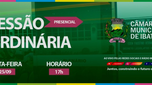 Câmara Municipal de Ibatiba realiza 14ª Sessão Ordinária nesta sexta-feira (25) Câmara Municipal de Ibatiba realiza 14ª Sessão Ordinária nesta sexta-feira (25)