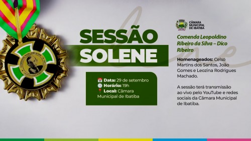 Câmara Municipal entrega honraria Comenda Leopoldino Ribeiro da Silva no próximo dia 29 Câmara Municipal entrega honraria Comenda Leopoldino Ribeiro da Silva no próximo dia 29